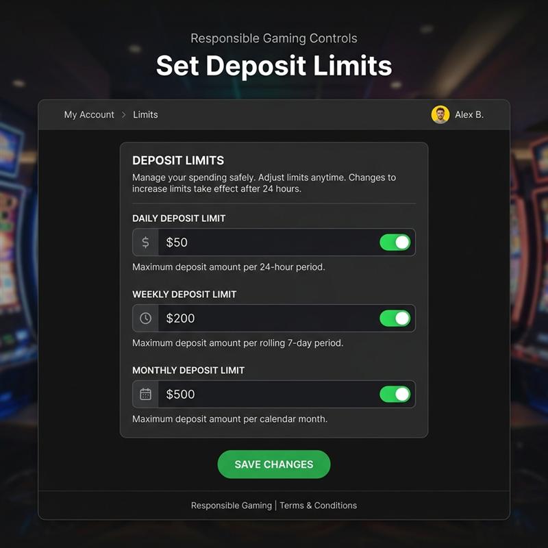 Casino account settings showing deposit limit options
