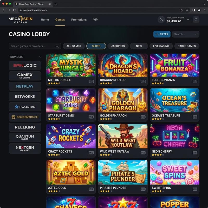 Online casino game library with multiple provider logos