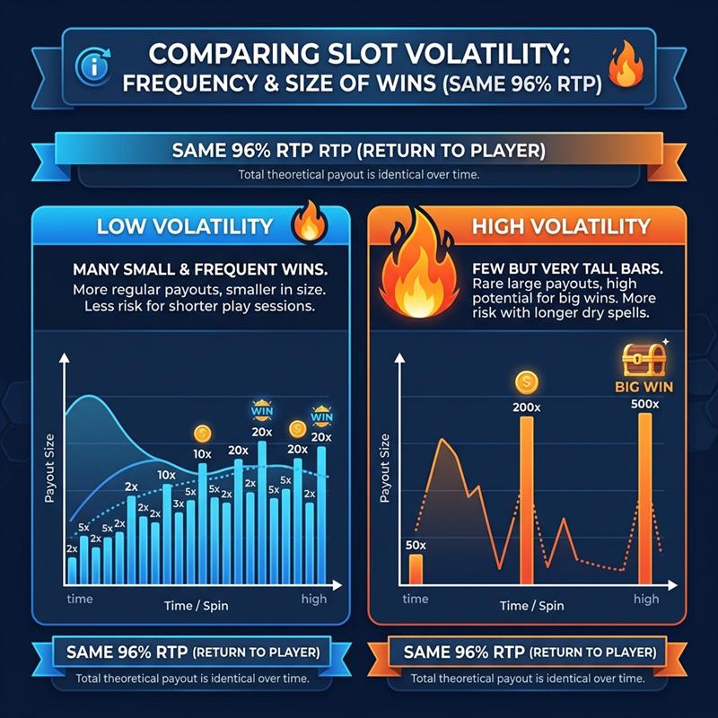 Comparison chart showing the difference between RTP and slot volatility