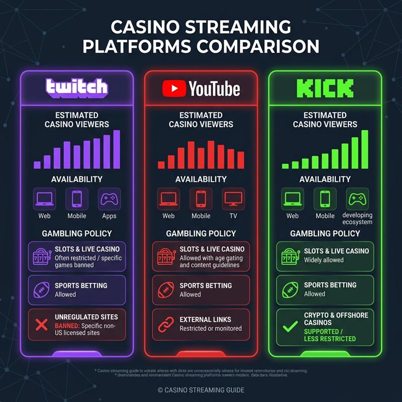 Casino streaming platforms comparison: Twitch, YouTube, and Kick