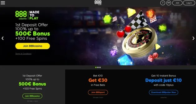 888 Casino Homepage