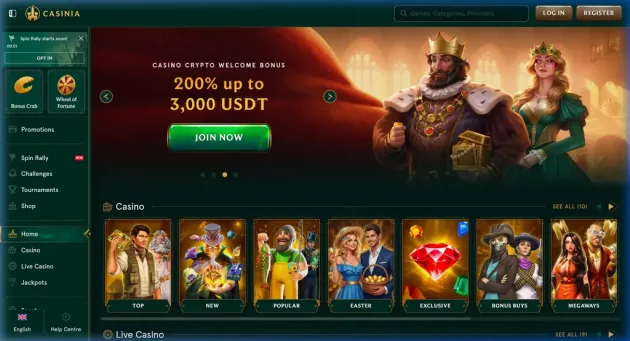 Casinia Casino Homepage