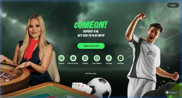 ComeOn Casino Homepage