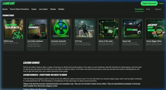 ComeOn Casino Promotions