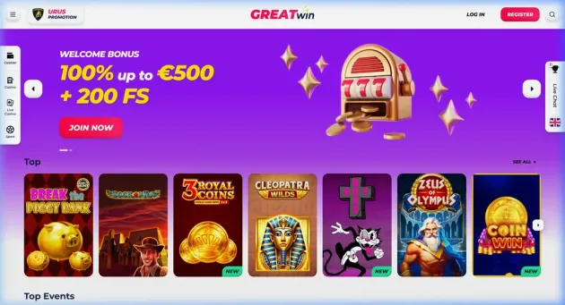 GreatWin Casino Homepage