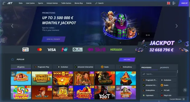 Jet Casino Homepage