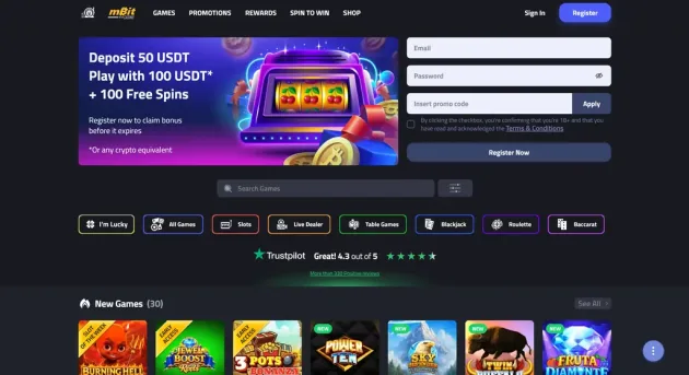 mBit Casino Homepage
