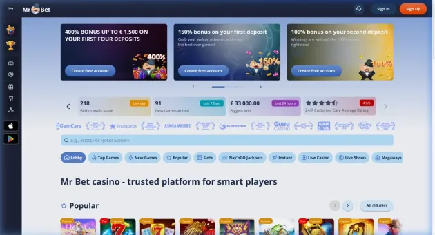 Mr Bet Casino Homepage