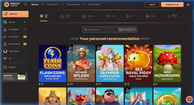 National Casino games page