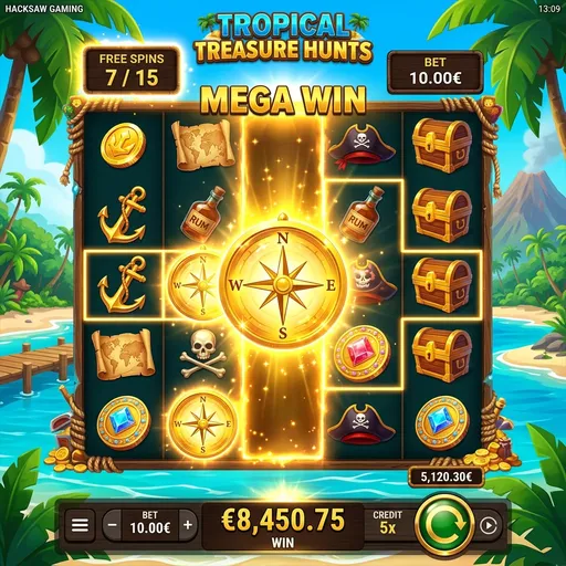 Cash Compass bonus round with compass feature and wheel bonus symbols