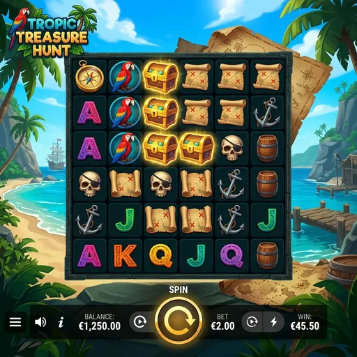 Cash Compass base game with 6x6 cluster pays treasure symbols