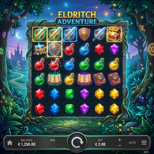 Cash Quest slot base game with 6x6 cluster grid and adventure symbols