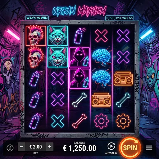 Chaos Crew 2 slot base game with upgraded punk symbols and Cranky Cat wilds