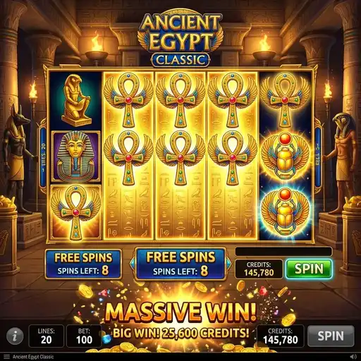 Ancient Egypt Classic enhanced free spins expanding symbol brighter Egyptian temple torch lit atmosphere