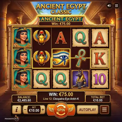 Ancient Egypt Classic slot 5x3 grid 10 paylines 2019 enhanced visuals brighter colors sharper symbol art
