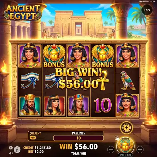 Ancient Egypt base game with classic Egyptian symbols and 10 paylines