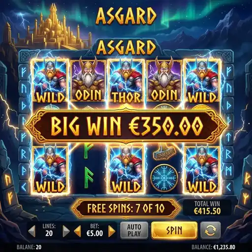 Asgard Ice mode free spins with frozen wilds accumulating on Norse mythology grid