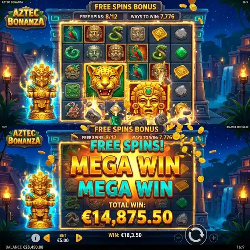 Aztec Bonanza free spins grid expanding additional rows unlocking 19440 ways Aztec pyramid tumble cascade