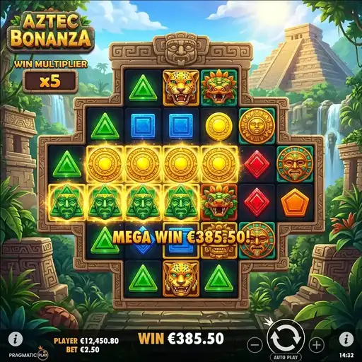 Aztec Bonanza slot with expanding Aztec grid and tumbling wins