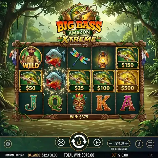 Big Bass Amazon Xtreme piranha fishing slot with jungle river setting
