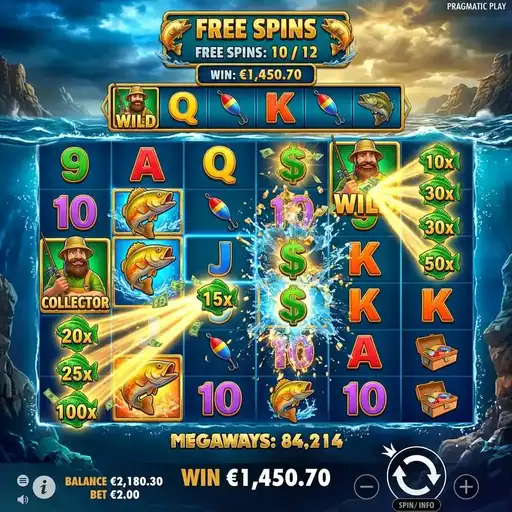 Big Bass Bonanza Megaways cascading fisherman wilds with variable reels