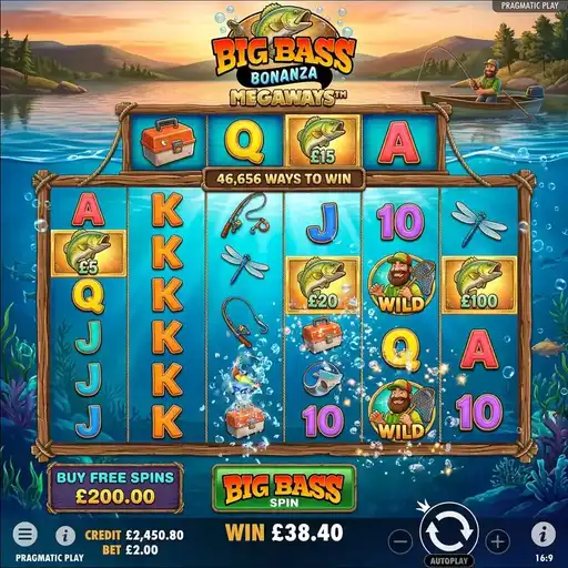 Big Bass Bonanza Megaways variable reel grid with fishing theme