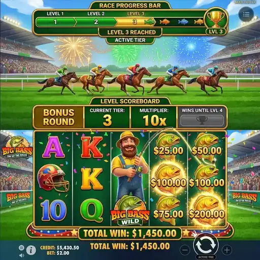 Big Bass Day at the Races racetrack bonus with level progression
