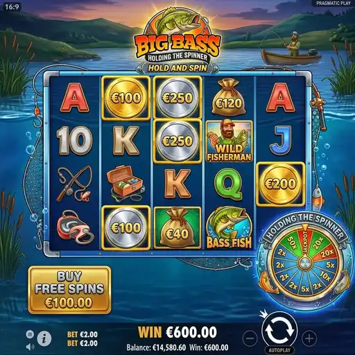 Big Bass Holding the Spinner dual bonus slot with fishing and Hold and Spin