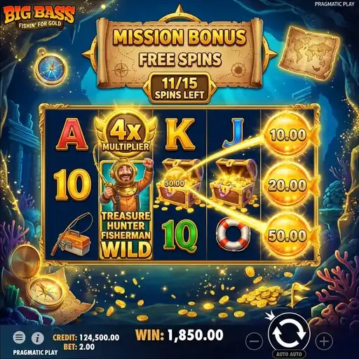 Big Bass Mission Fishin bonus round with tiered mission objectives