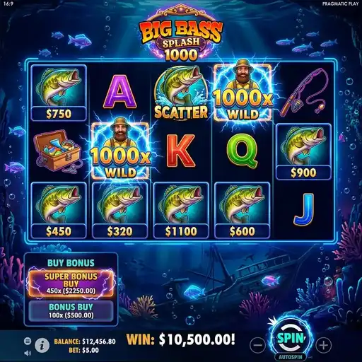 Big Bass Splash 1000 slot with 1000x multiplier fishermen