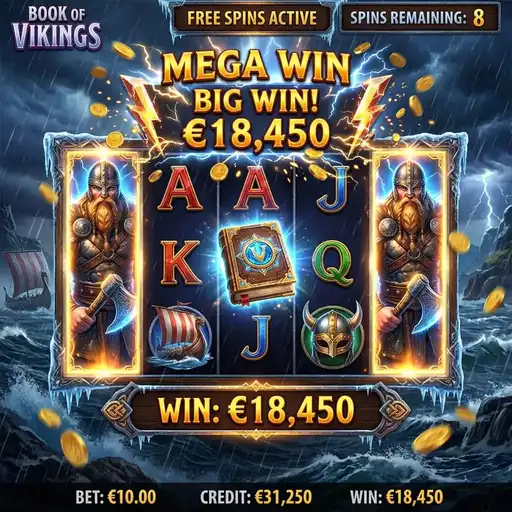 Book of Vikings free spins expanding berserker warrior symbol filling reels Nordic ice fortress winter