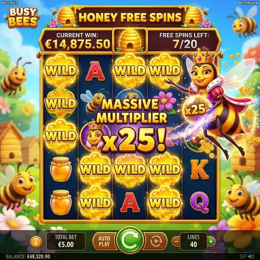 Busy Bees bonus feature with honey meter and cluster wins