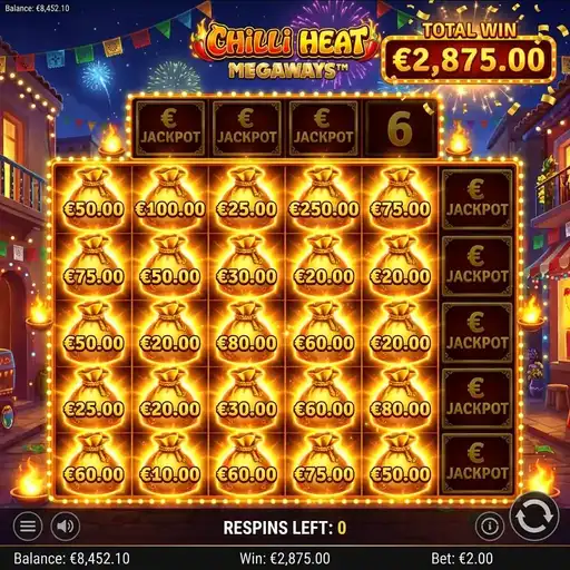 Chilli Heat Megaways free spins with money symbols locked cascading wins and multiplier Mexican theme spicy peppers
