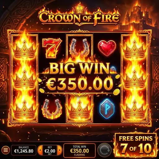 Crown of Fire free spins with pillar charging fire ritual and combined multipliers