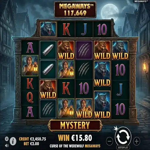 Curse of the Werewolf Megaways slot 6 reel 117649 ways horror werewolf theme transformation wilds full moon mechanic