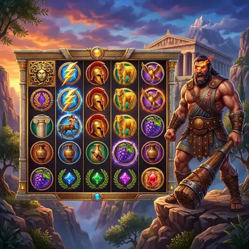 Cyclops Smash base game with Greek mythology symbols and 50 paylines