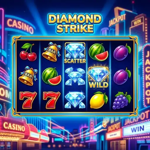 Diamond Strike jackpot slot 5x3 grid with bonus wheel and diamond premium symbols
