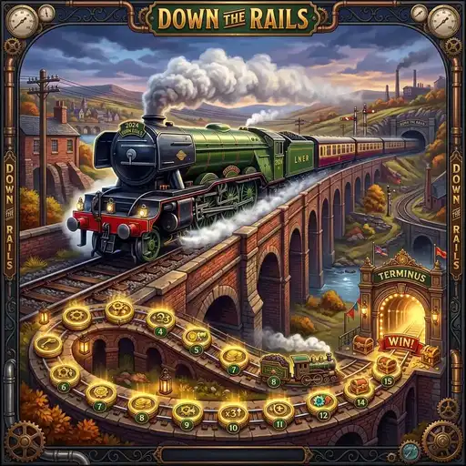 Down the Rails free spins train station level progression sticky wilds multiplier Victorian railway