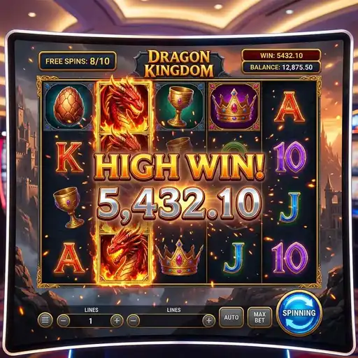Dragon Kingdom free spins with stacked dragon wild symbols covering full reels on classic 5x3 Asian grid