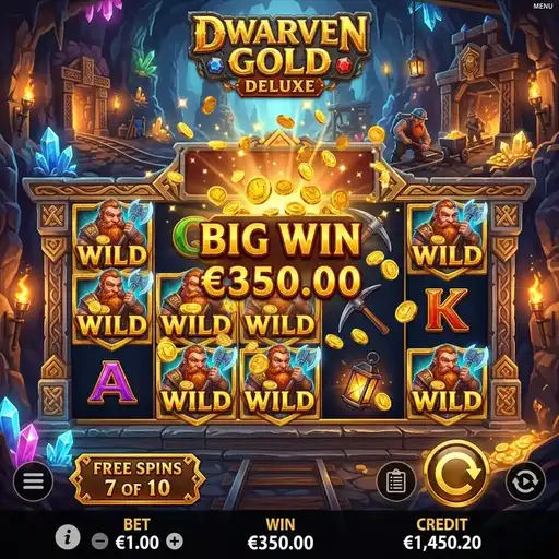 Dwarven Gold Deluxe free spins multiplier wilds expanding treasure chest enhanced dwarf mine