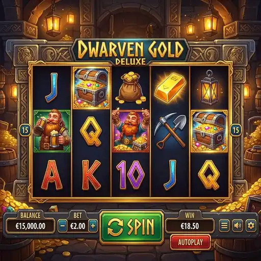 Dwarven Gold Deluxe slot base game with enhanced mining symbols and 25 paylines
