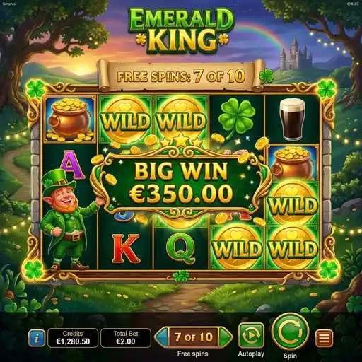 Emerald King Money Respin with jackpot tier coins and Irish royal frame