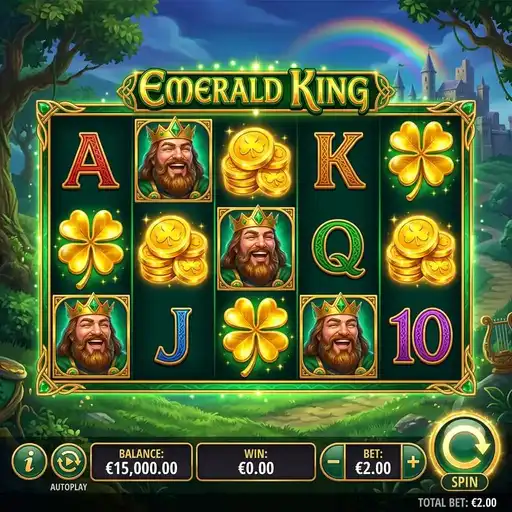 Emerald King slot with Irish king symbols and 20 fixed paylines