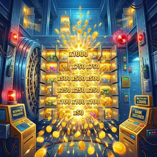 Empty the Bank Hold and Spin vault cracking gold bars cash stacks alarm lights heist feature