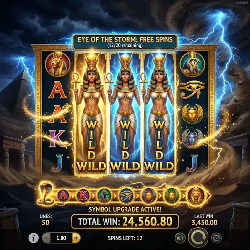 Eye of the Storm free spins expanding wild filling reel column storm multiplier building lightning effects