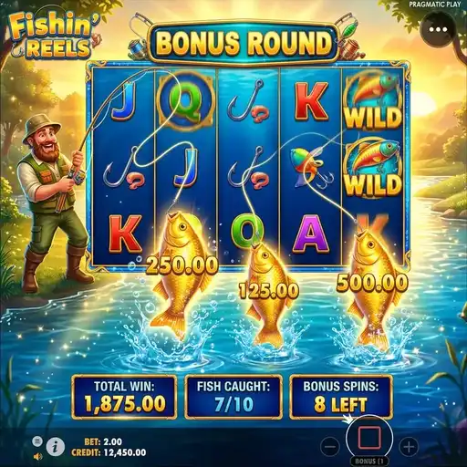 Fishin Reels basic fisherman collecting money in free spins