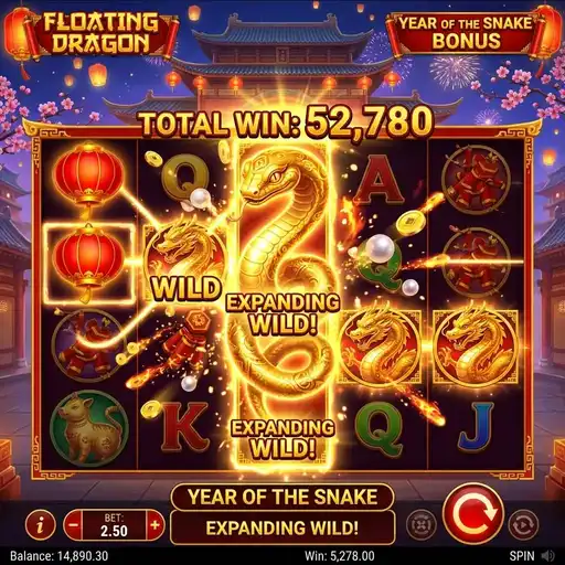 Floating Dragon Year of the Snake bonus with expanding wilds