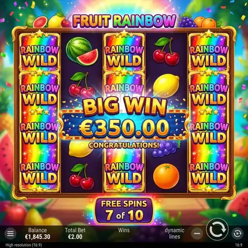 Fruit Rainbow free spins with violet 7x multiplier on premium grape combination