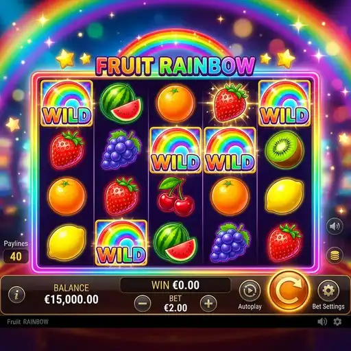 Fruit Rainbow slot base game with fruit symbols and 40 paylines