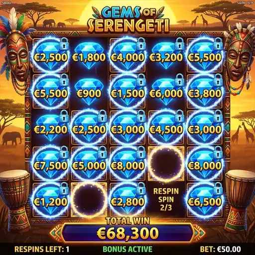 Gems of Serengeti free spins with cascading gem clusters